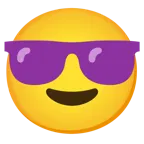 faccina con sorriso e occhiali da sole + cuore viola