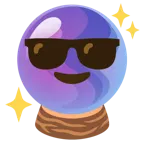 faccina con sorriso e occhiali da sole + sfera di cristallo