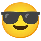 faccina con sorriso e occhiali da sole + cuore nero