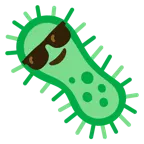 faccina con sorriso e occhiali da sole + microbo