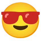 faccina con sorriso e occhiali da sole + cuore rosso