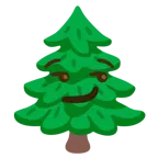 smirking face + evergreen tree