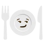 smirking face + fork and knife with plate