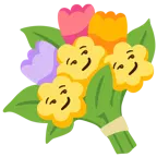 smirking face + bouquet