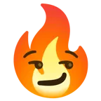 smirking face + fire