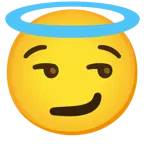 smirking face + smiling face with halo