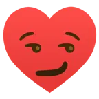 smirking face + heart suit