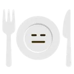 faccina inespressiva + piatto e posate