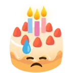 faccina abbattuta sudata + torta di compleanno