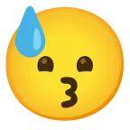 kissing face + downcast face with sweat