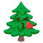 face blowing a kiss + evergreen tree