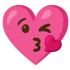 face blowing a kiss + heart with ribbon