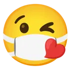 face blowing a kiss + face with medical mask