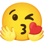 face blowing a kiss + smiling face with open hands