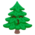 kissing face with smiling eyes + evergreen tree
