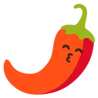 kissing face with smiling eyes + hot pepper