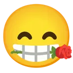 kissing face with smiling eyes + rose