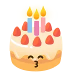 kissing face with smiling eyes + birthday cake