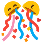 kissing face with smiling eyes + confetti ball