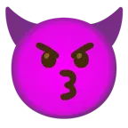kissing face with smiling eyes + angry face with horns