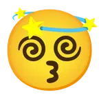 kissing face with smiling eyes + dizzy