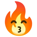 kissing face with smiling eyes + fire