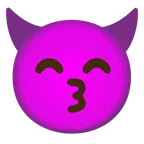 kissing face with smiling eyes + smiling face with horns