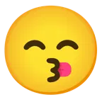 kissing face with smiling eyes + face savoring food