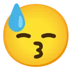 kissing face with smiling eyes + downcast face with sweat