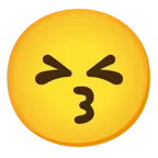 kissing face with smiling eyes + persevering face
