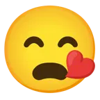 kissing face with smiling eyes + frowning face with open mouth
