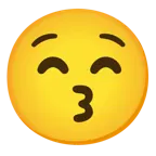 kissing face with smiling eyes + anguished face