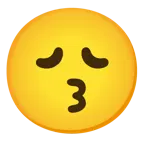 kissing face with smiling eyes + weary face