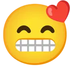 kissing face with smiling eyes + grimacing face
