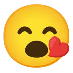 kissing face with smiling eyes + face with open mouth