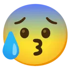 kissing face with smiling eyes + anxious face with sweat