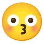 kissing face with smiling eyes + flushed face