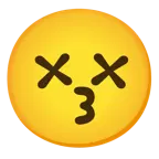 kissing face with smiling eyes + face with crossed-out eyes