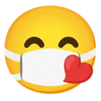 kissing face with smiling eyes + face with medical mask