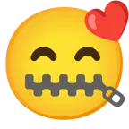 kissing face with smiling eyes + zipper-mouth face