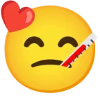 kissing face with smiling eyes + face with thermometer