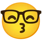 kissing face with smiling eyes + nerd face