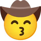 kissing face with smiling eyes + cowboy hat face