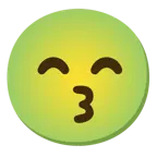 kissing face with smiling eyes + nauseated face