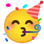 kissing face with smiling eyes + partying face