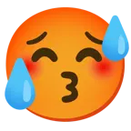kissing face with smiling eyes + hot face