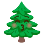 kissing face with closed eyes + evergreen tree