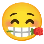 kissing face with closed eyes + rose