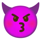 kissing face with closed eyes + angry face with horns