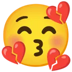 kissing face with closed eyes + broken heart